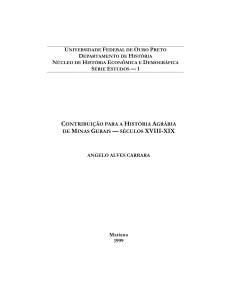 Capa para Contribuição para a História Agrária de Minas Gerais: século XVIII-XIX